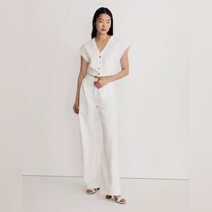 Madewell Denim Cap-Sleeve Crop Top size 4 color Tile White